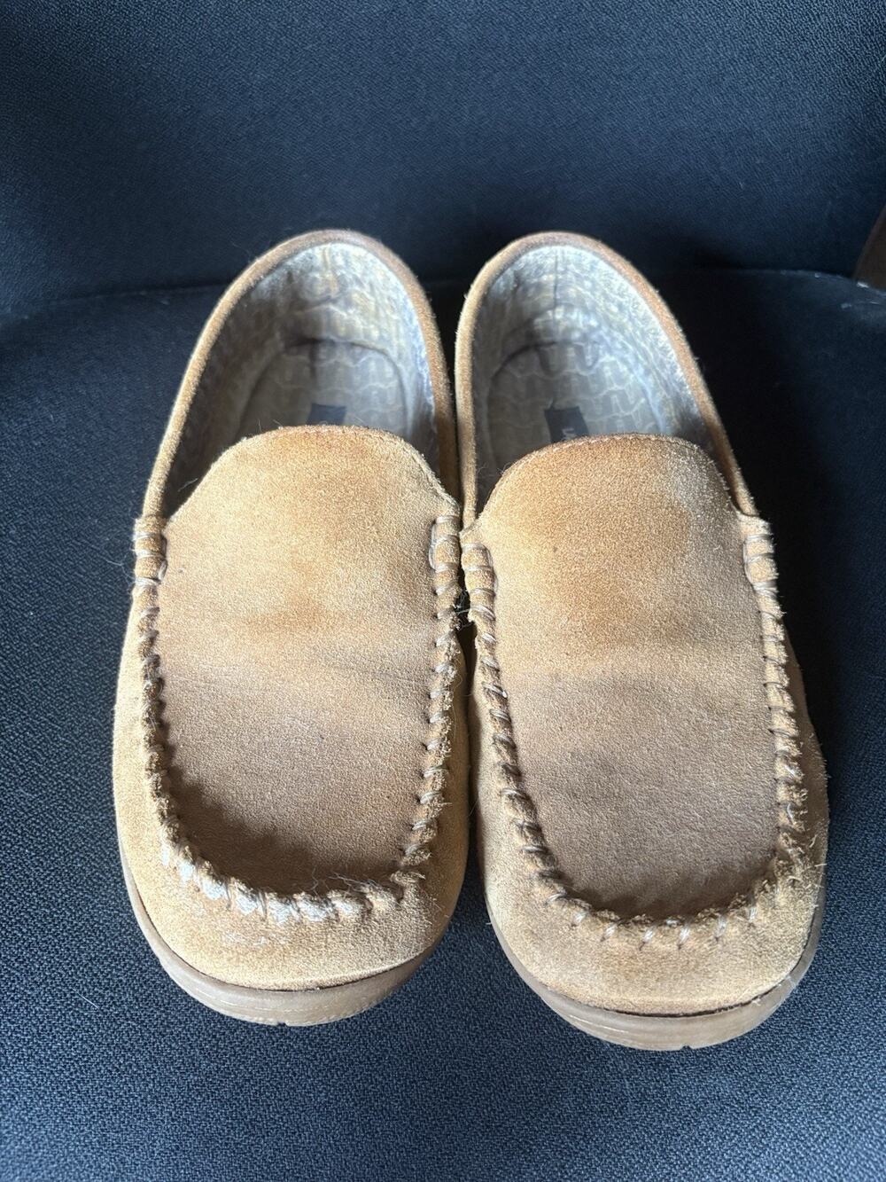 Lands' End Men's Flannel Lined Suede Moccasin Slippers Chestnut Brown Size 10